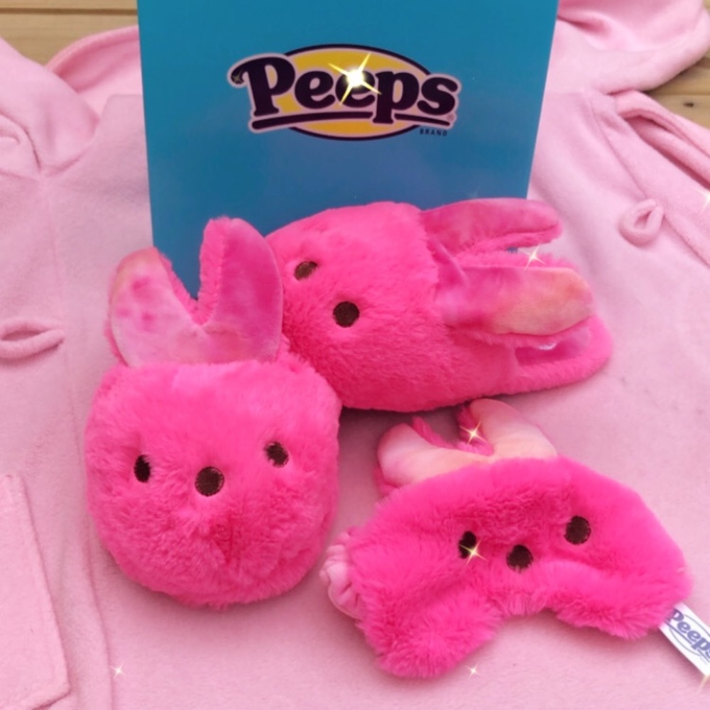 💗 NEW PEEPS EASTER BUNNY FLUFFY FUR PLUSH HOT PINK SLIPPERS SHOES 4-5 SMALL 💗